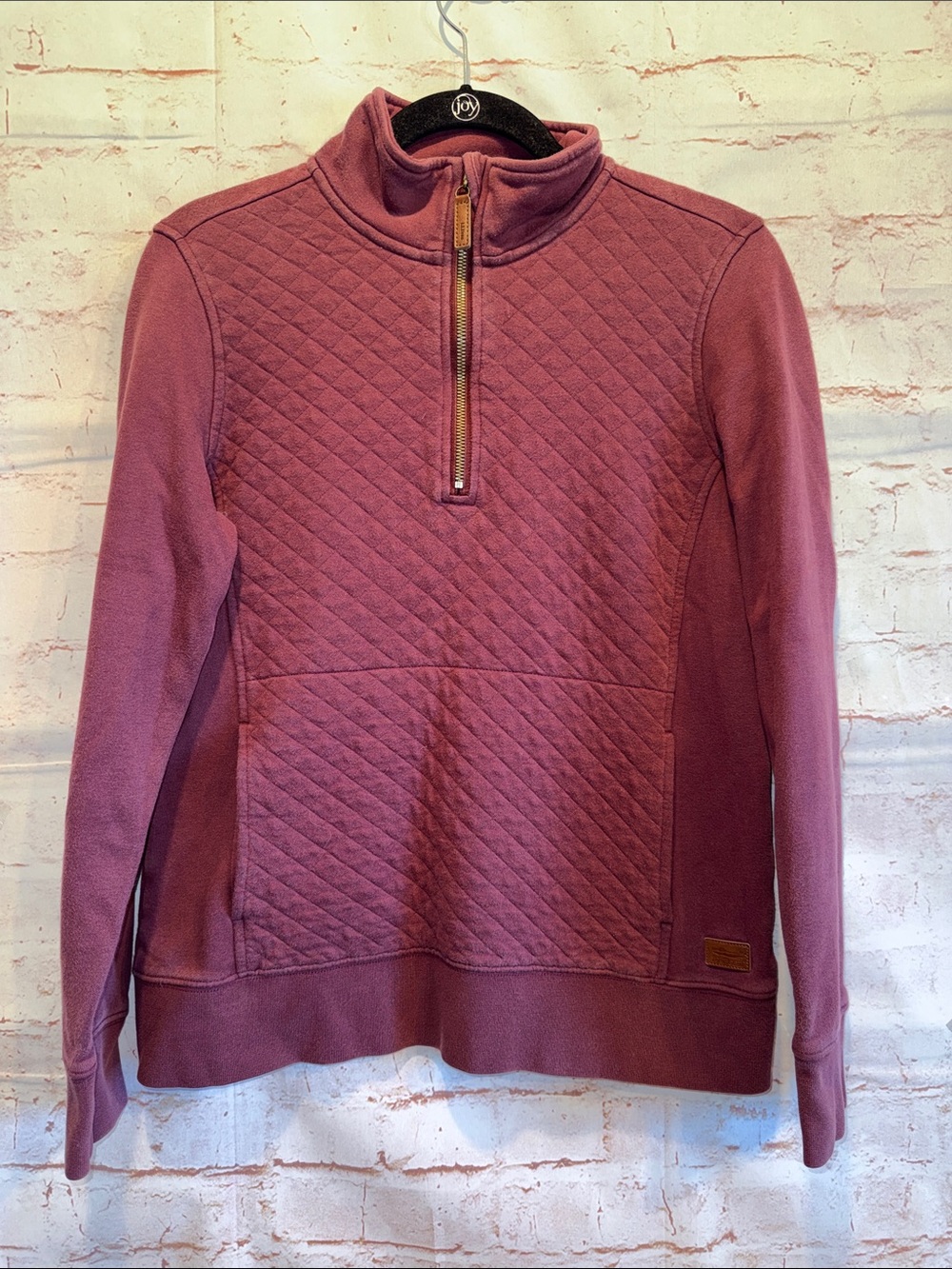 LL Bean Quilted Quarter-Zip Pullover Sweater Fig pocket S Cotton blend